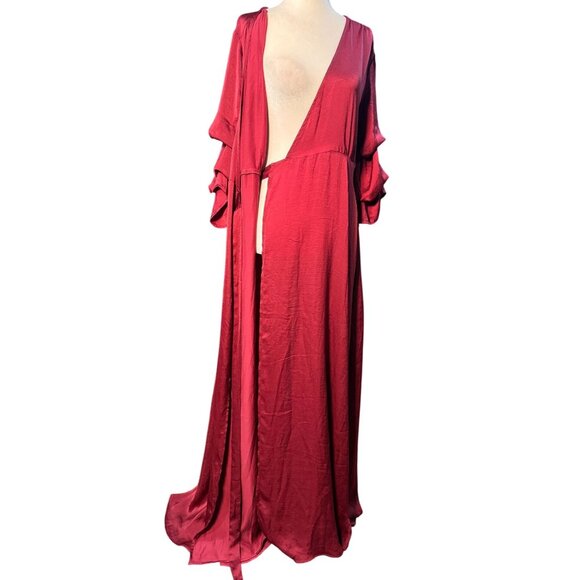 NEW Aakaa Burgundy Ruffle Wrap Maxi Holiday Dress M Long Gown Formal Evening - Picture 9 of 14